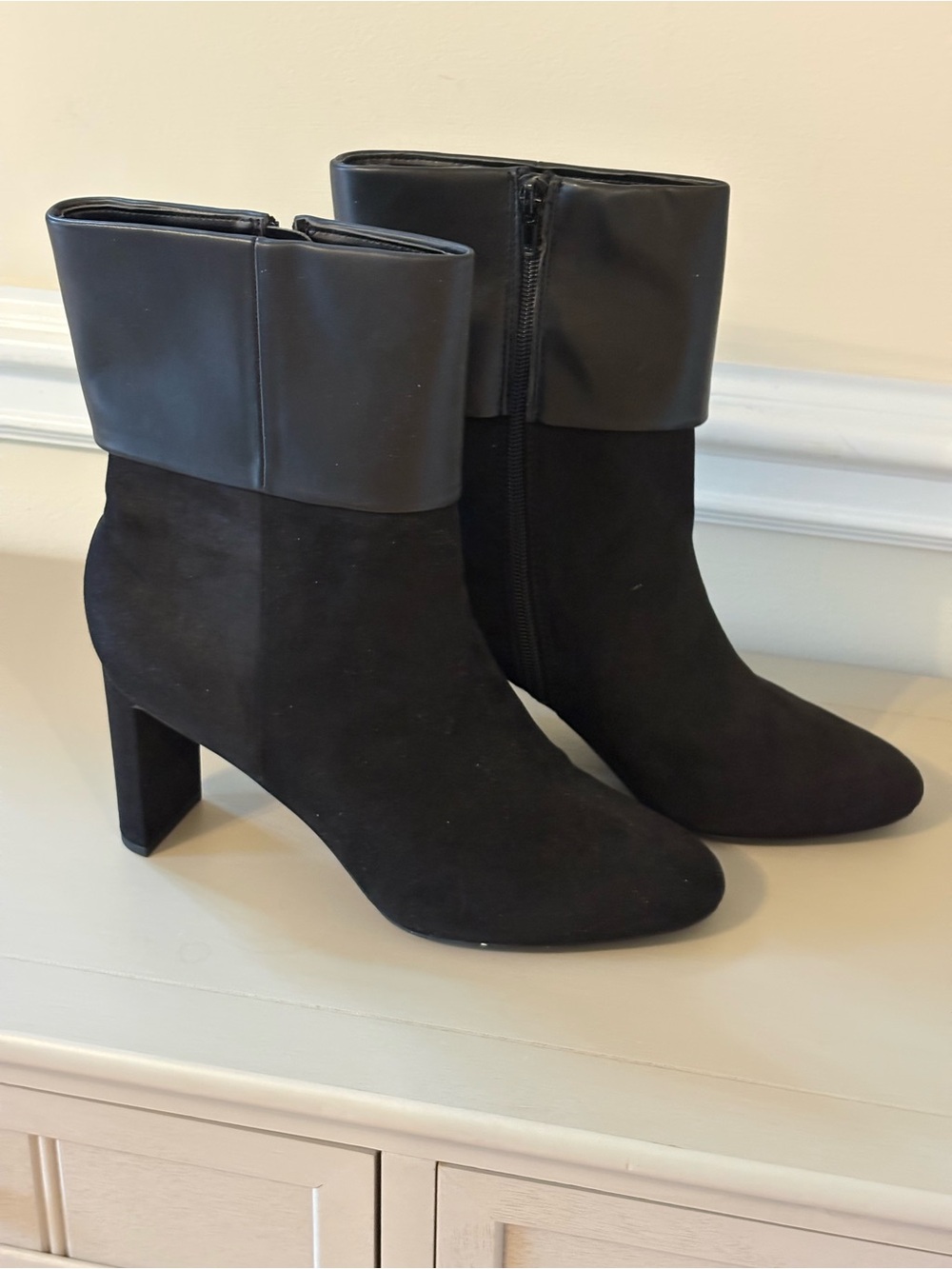 Alfani Black Fold-Over Suede Block Heel Ankle Boots